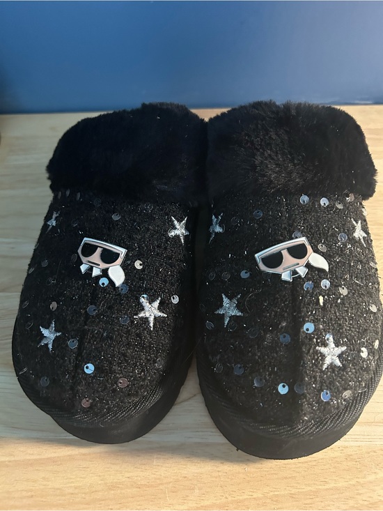 Karl Lagerfeld Shoes - Karl Lagerfeld Paris Hessa Black Tweed Faux Fur Platform Slipper Slide Mule 8